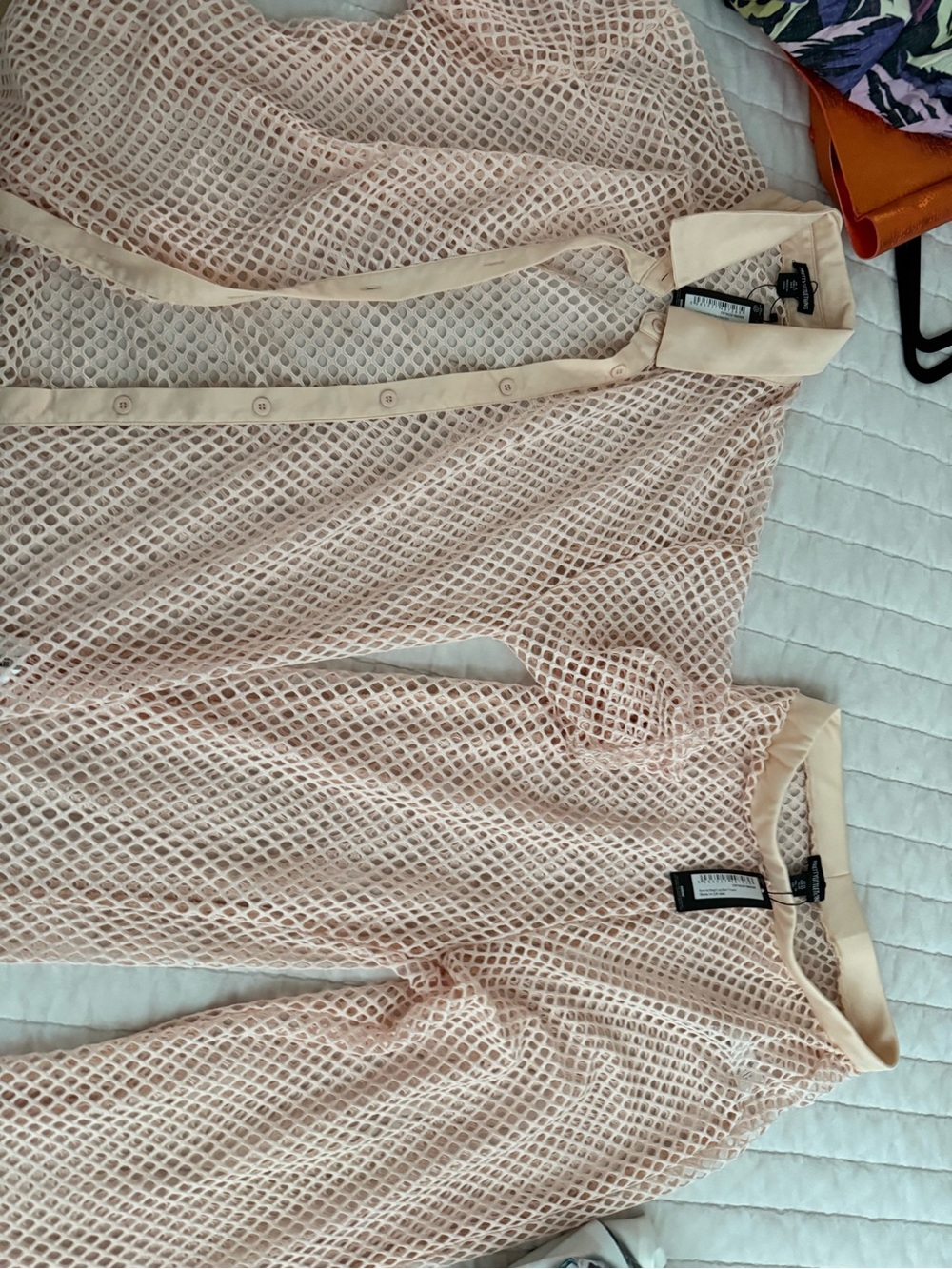 PrettyLittleThing cream net swim coverup set-pants and top